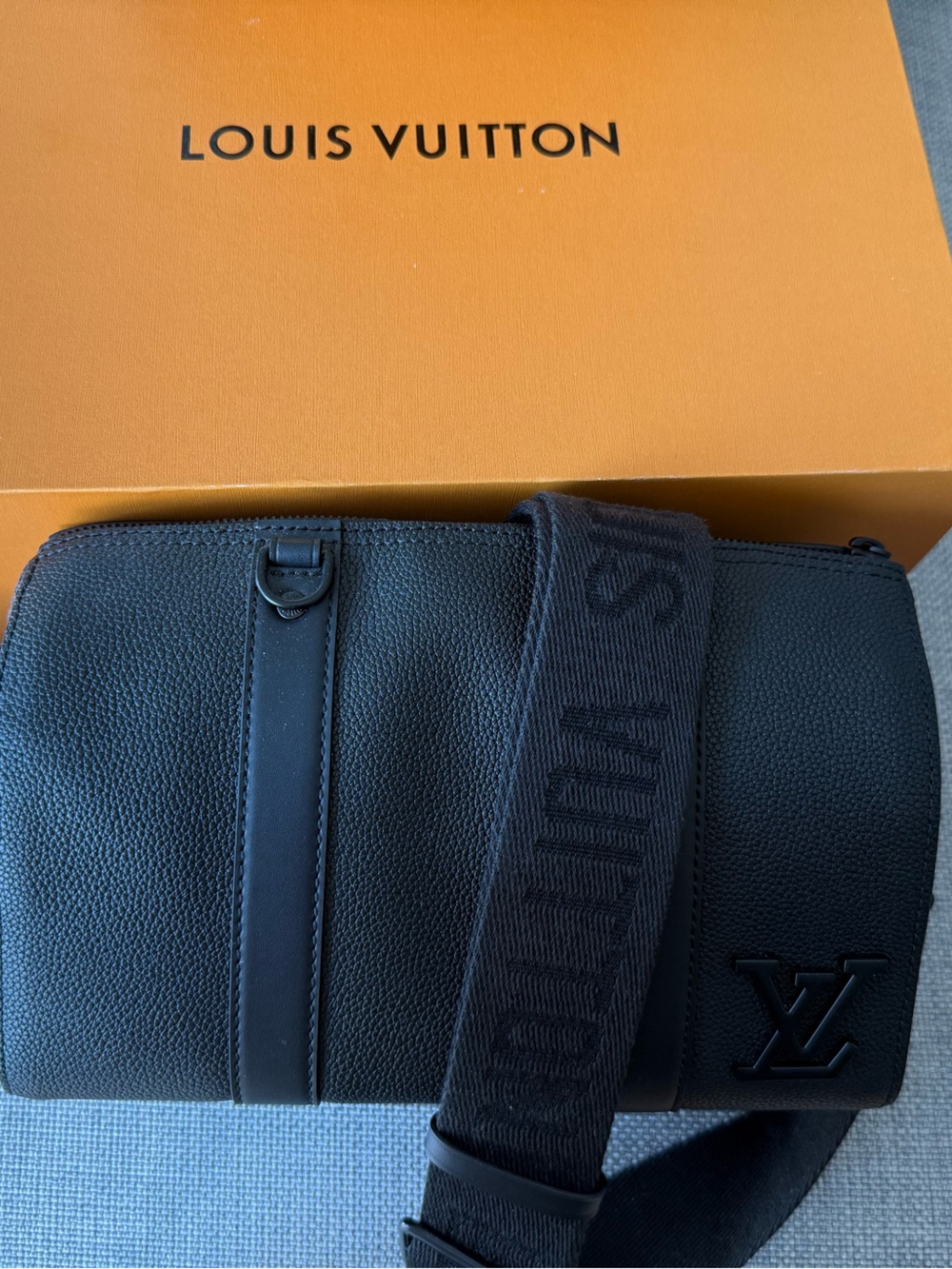 Louis Vuitton Black Men's Belt Bag with Textured Leather and Logo Strap